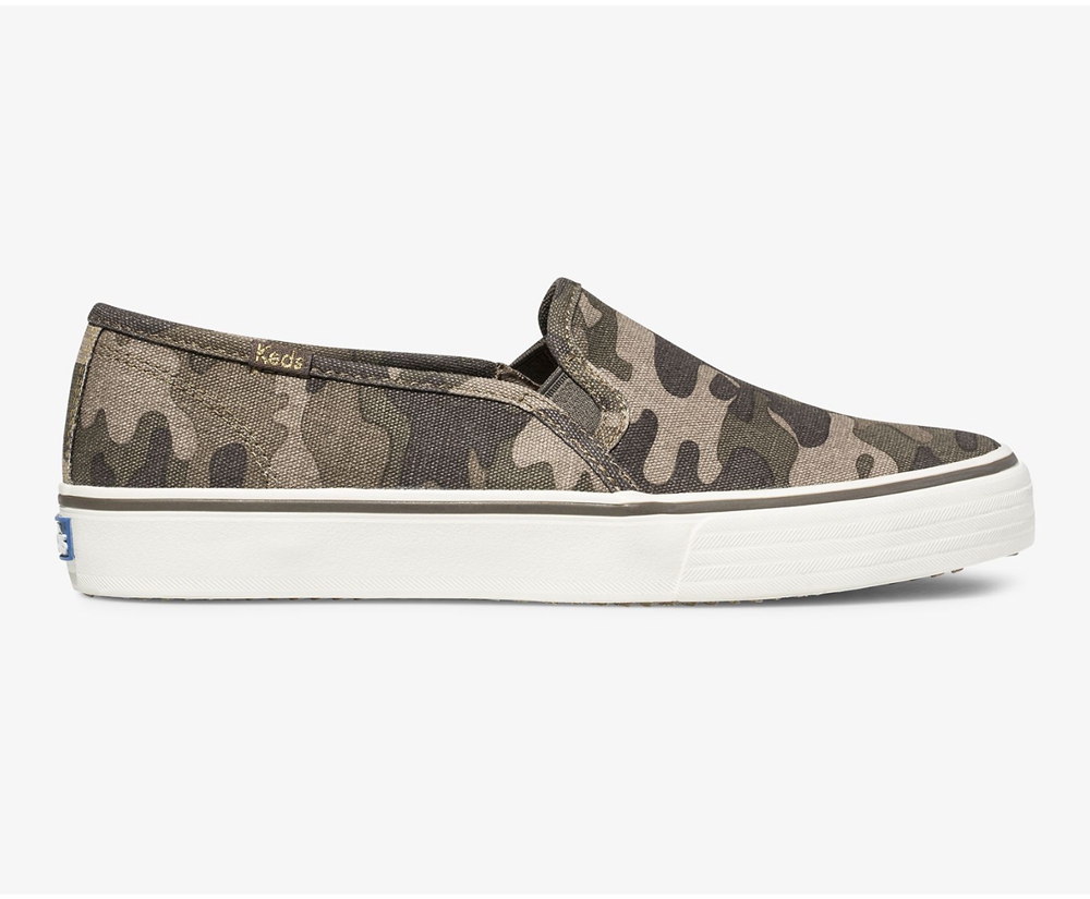 Slip Ons Keds Femme Vert Olive - Washable Double Decker Camo - 762-YOUQFN